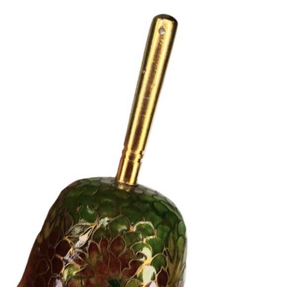 Plique-à-Jour Green Glass Bell Red Flowers Translucent Cloisonne Style - Picture 8 of 11